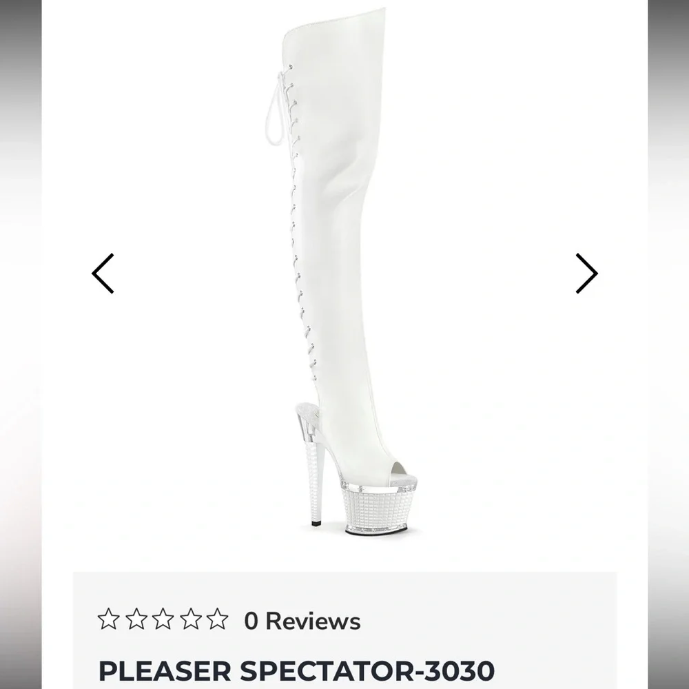 Pleaser White Lace-Up Thigh-High Platform Boots